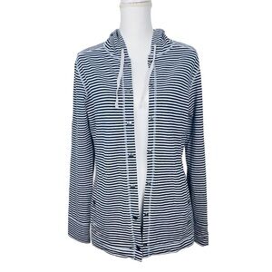 L.L. Bean Navy Blue and Gray Striped Button Up Hoodie XS